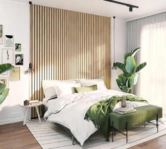 Snel een warme, natuurlijke sfeer in huis met de houten lattenwand van CanDo green